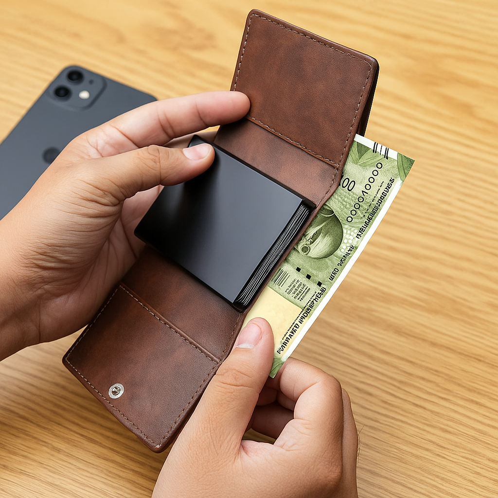 Brown RFID Protected Wallet Cardholder