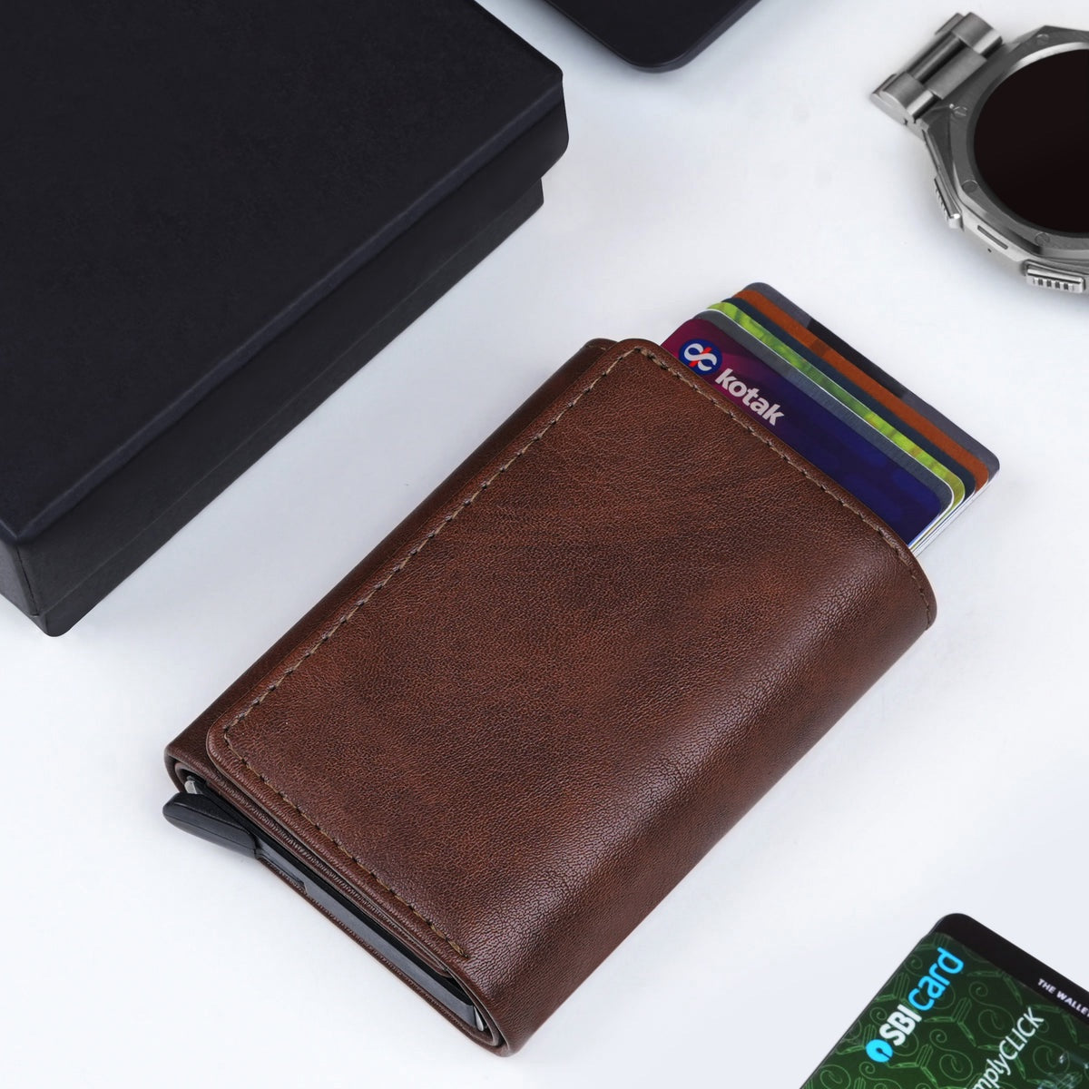 Brown RFID Protected Wallet Cardholder